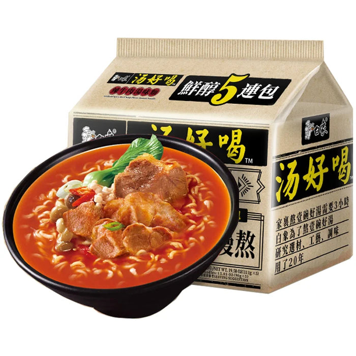 Bai Xiang Instant Noodles Spicy Beef Flavour 5 pack 白象汤好喝招牌辣牛肉汤味面 555g