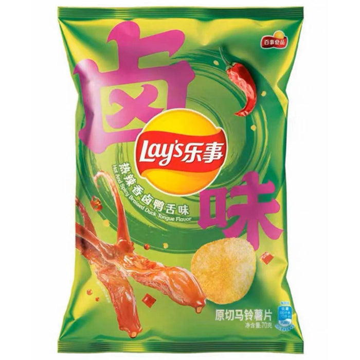 Lay´s Potato Chips Hot and Spicy Braised Duck Tongue Flavour 乐事热辣香卤鸭舌味薯片 70g