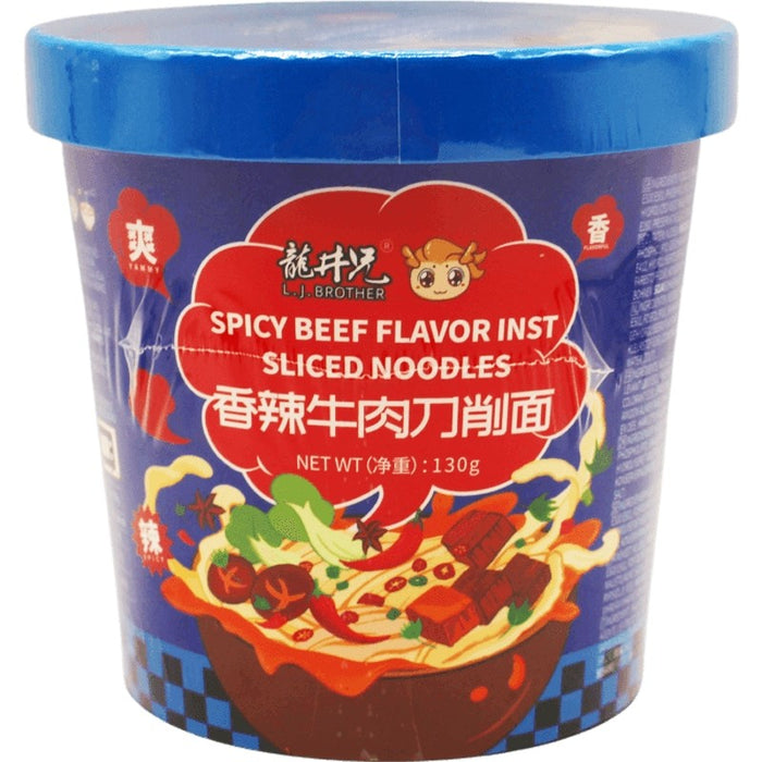 L.J. Brother Spicy Beef Flavour Instant Sliced Noodles 龙井兄香辣牛肉刀削面 130g