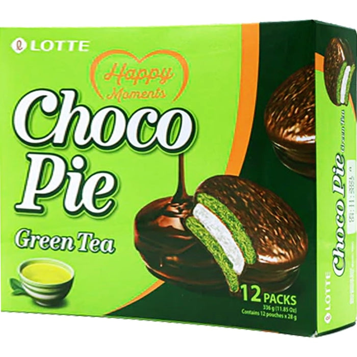 Lotte Choco Pie Green Tea Flavour 乐天绿茶味巧克力派 12 pack 336g
