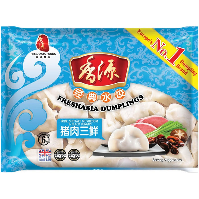 Freshasia Dumplings Pork, Shiitake Mushroom & Black Fungus 香源猪肉三鲜水饺 400g
