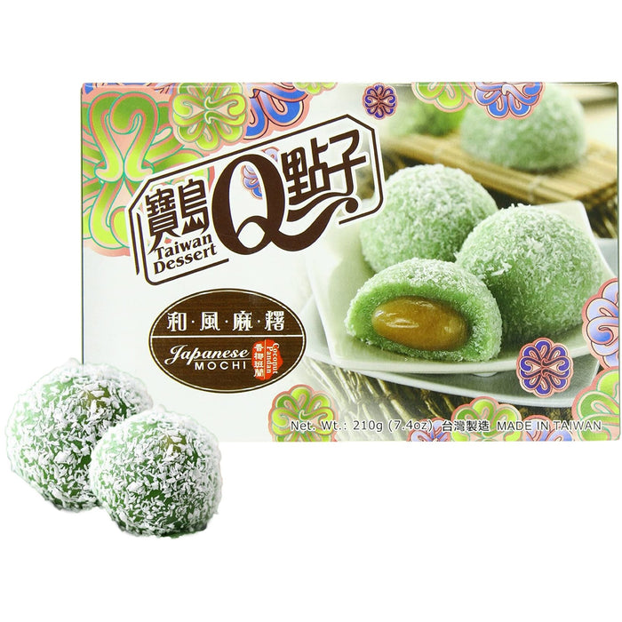 Taiwan Dessert Coconut Pandan Mochi 宝岛Q点子香椰斑兰麻糬 210g
