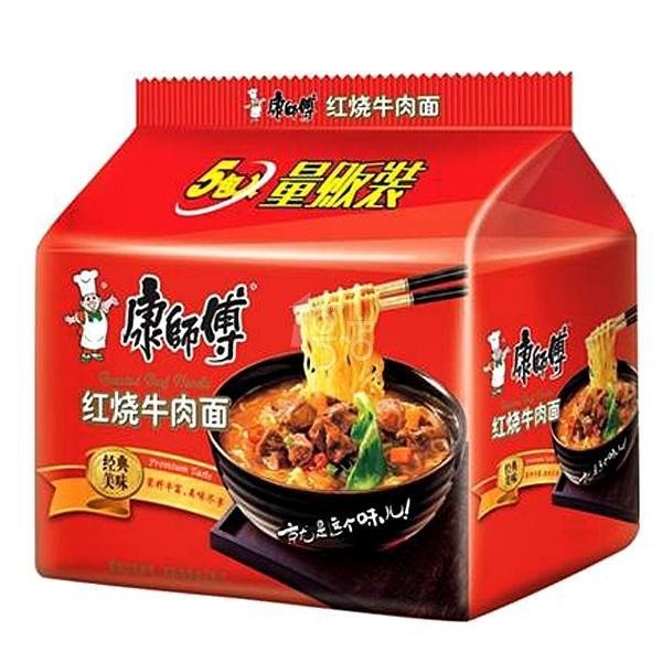 Master Kong Braised Beef Noodle 5 Pack 康师傅红烧牛肉面5连包 145g*5